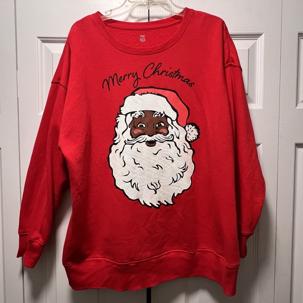 Merry Christmas Black AA Santa Red Sweatshirt Size XL Holiday Time